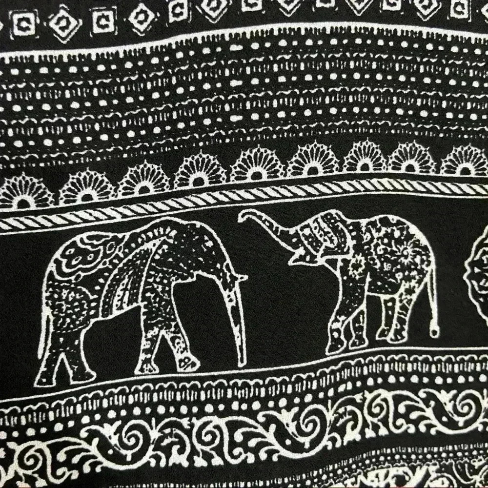 See You Monday Fringed Bell Sleeve Elephant Safari Boho Crop Back Split Top (M) - Picture 7 of 15